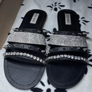 Steve Madden Black and Silver Studded Sandals